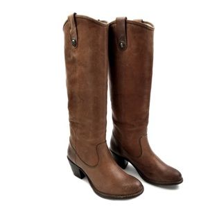 Frye Cognac Pressed Nubuck Jackie Button